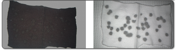 Figure 2: Blood on black cotton T-shirt using infrared light.