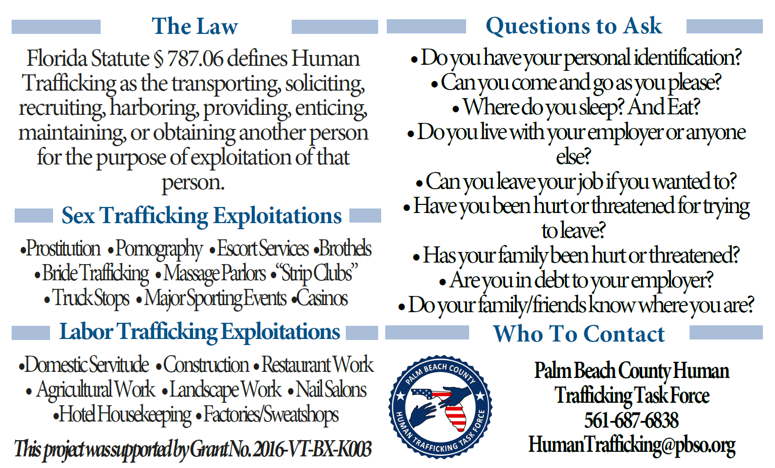 Click to open Human Trafficking Indicator Card PDF