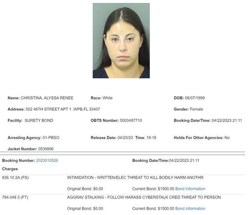Alyssa Christina arrested on April 22, 2023