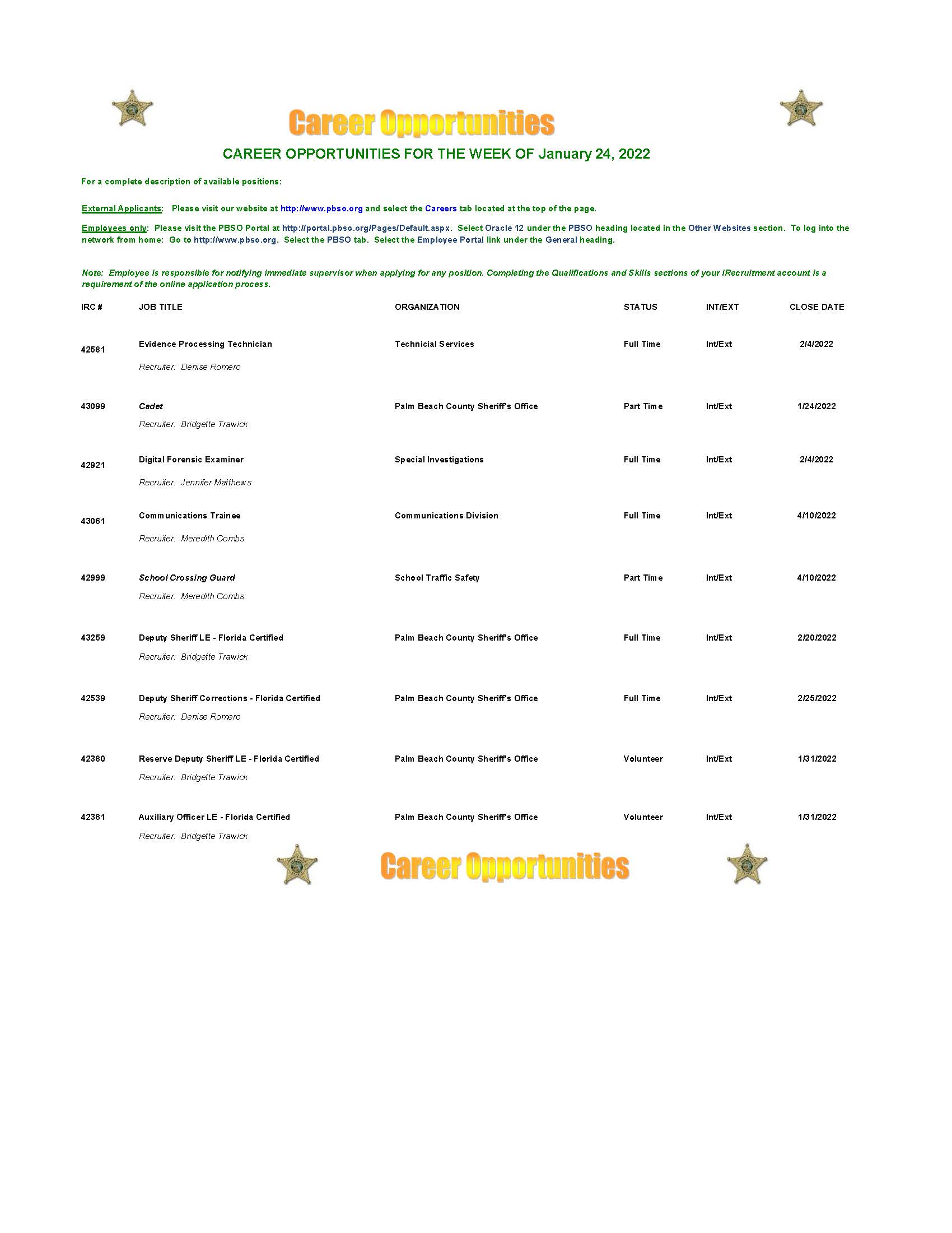 Career Opportunities for week of 1-24-2022