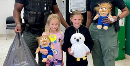 Talen and Tegin donated stuffed animals for children.