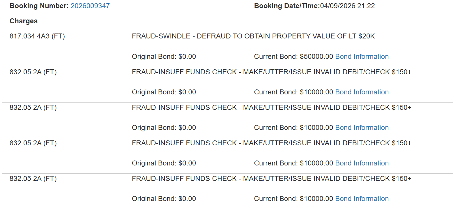 The Palm Beach County Sheriff’s Office received multiple complaints from property owners who were defrauded by Turia Grantlin.

During the investigation, and after reviewing evidence, detectives determined that Grantlin rented multiple single-family homes in Wellington between 2005 and 2026. She utilized falsified financial documents, credit reports, and tenant background reports to secure leases.