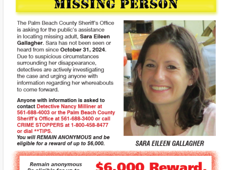 The Palm Beach County Sheriff's Office continues to actively investigate the disappearance of Sara Eileen Gallagher who was last seen on October 31, 2024. More than a year has passed since Sara was last seen, and the family continues to search for answers and closure.