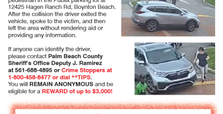 On September 9, 2026 at approximately 1:20pm, the depicted vehicle struck a pedestrian in the Publix parking lot at 12425 Hagen Ranch Rd, Boynton Beach.